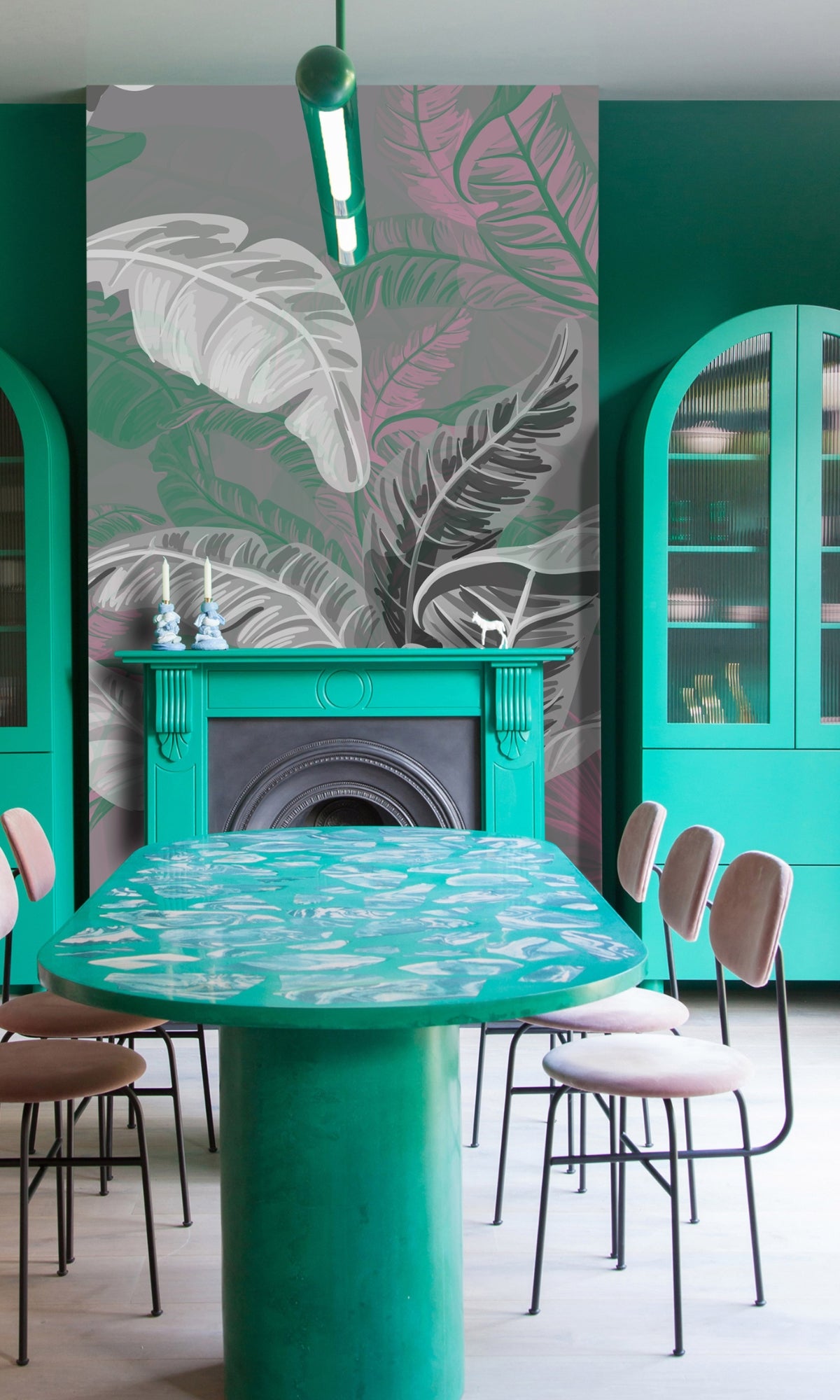 Exquisite Green Tropical Botanical Shrubs Decorative Mural Wallpaper M1268 for Indoor Spaces