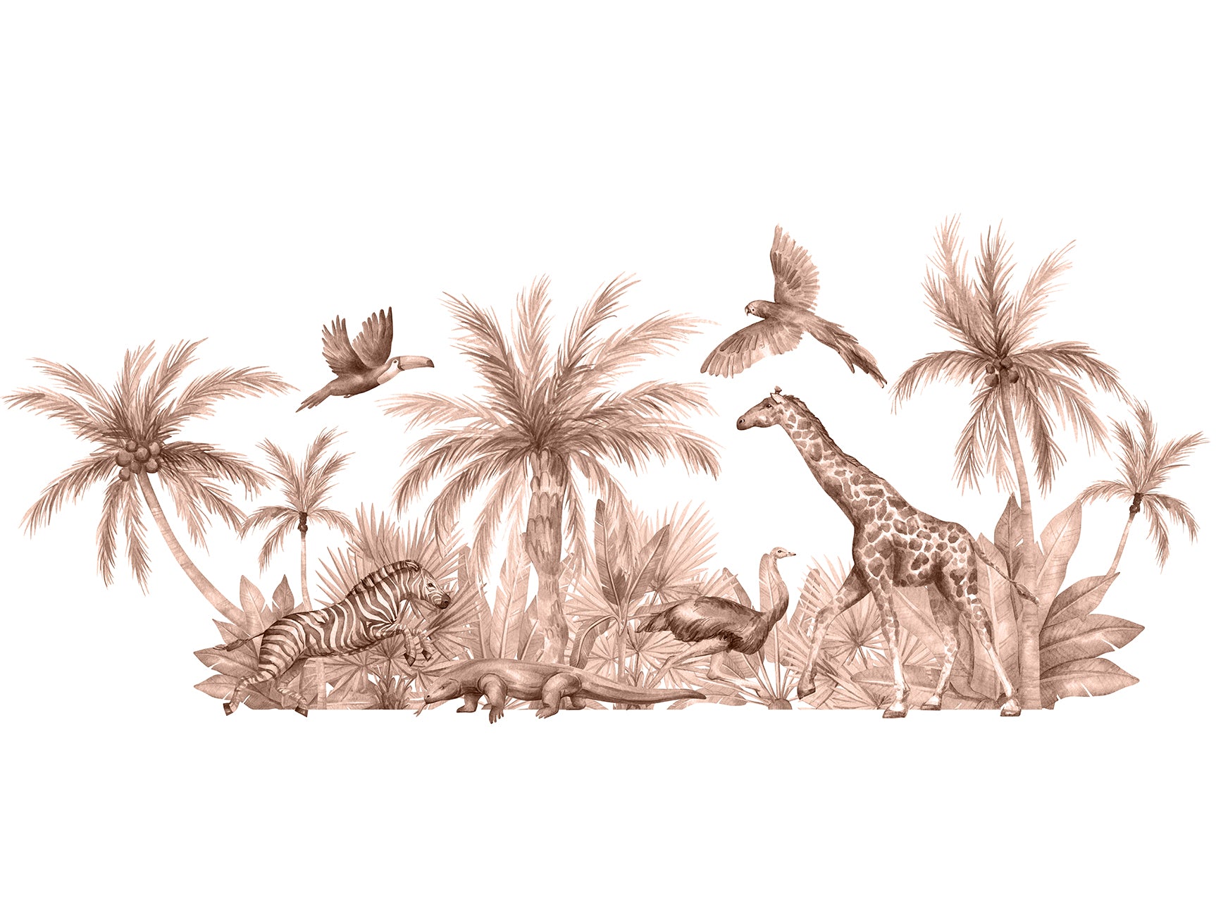 Stylish Gray Jungle and Wild Animals Mural Wallpaper M1455