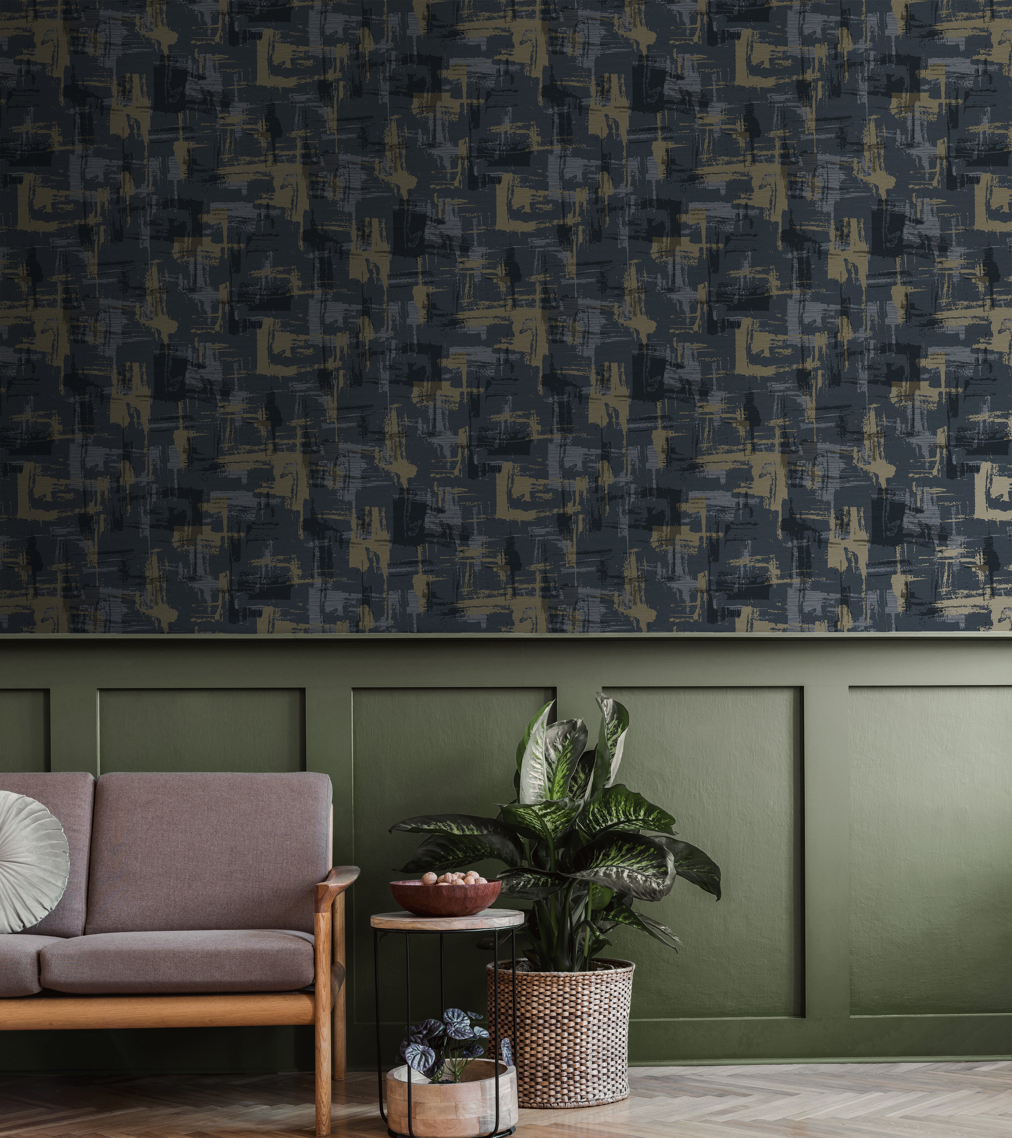 Navy Blue Vintage - Style Abstract Geometric Wall - Decor Wallpaper R8778