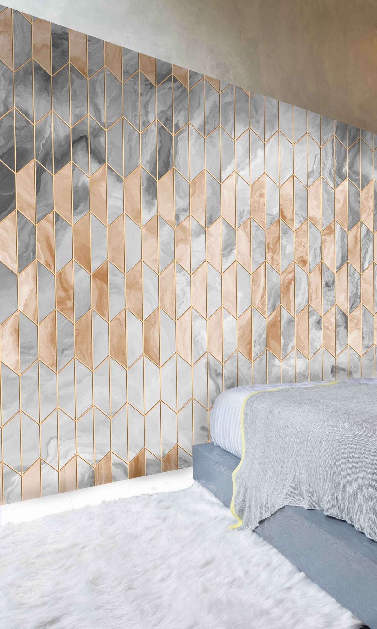 Stylish Neutral Marble Mural Wallpaper with Intricate Metal Elements - M1350