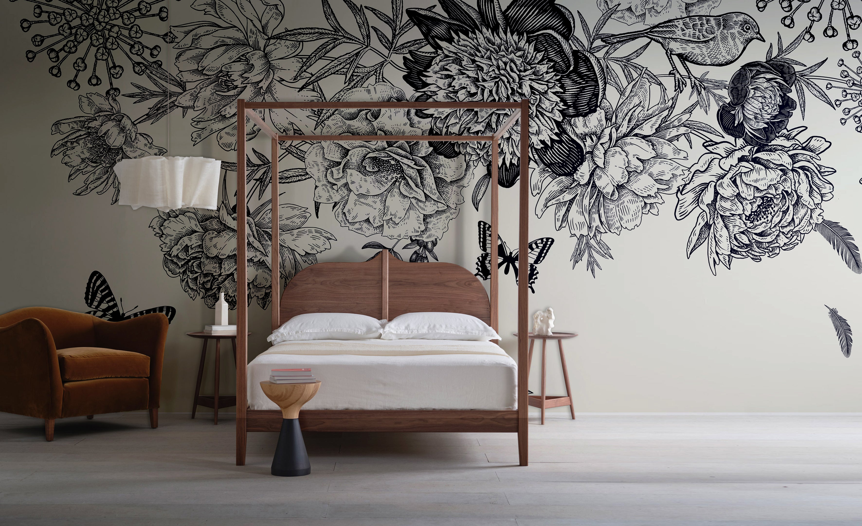 Exquisite Black and White Dancing Butterflies Mural Wallpaper M1166
