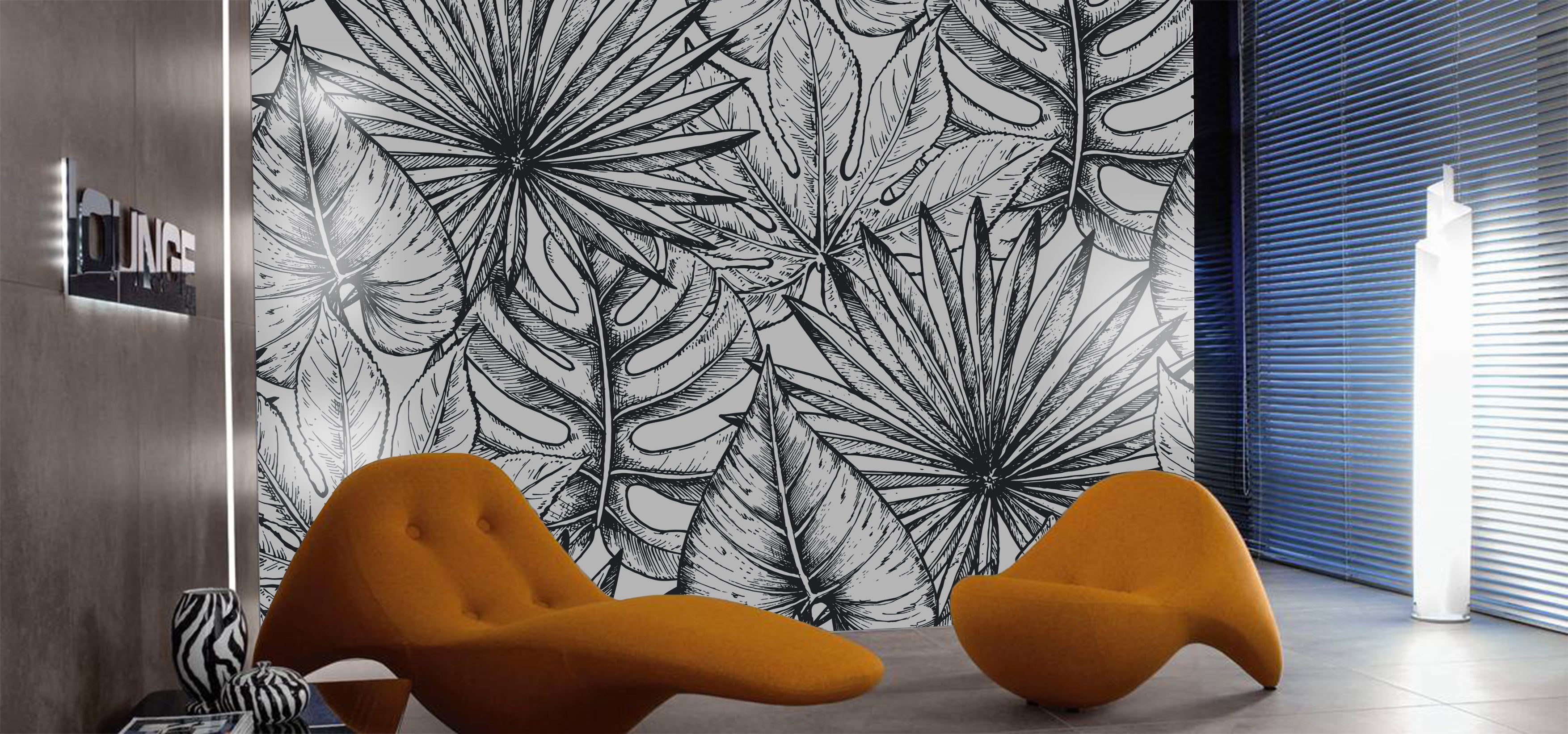 Exquisite Black and White Digital Sketch of Various Leaves Mural Wallpaper M1164 for Interior Decoration