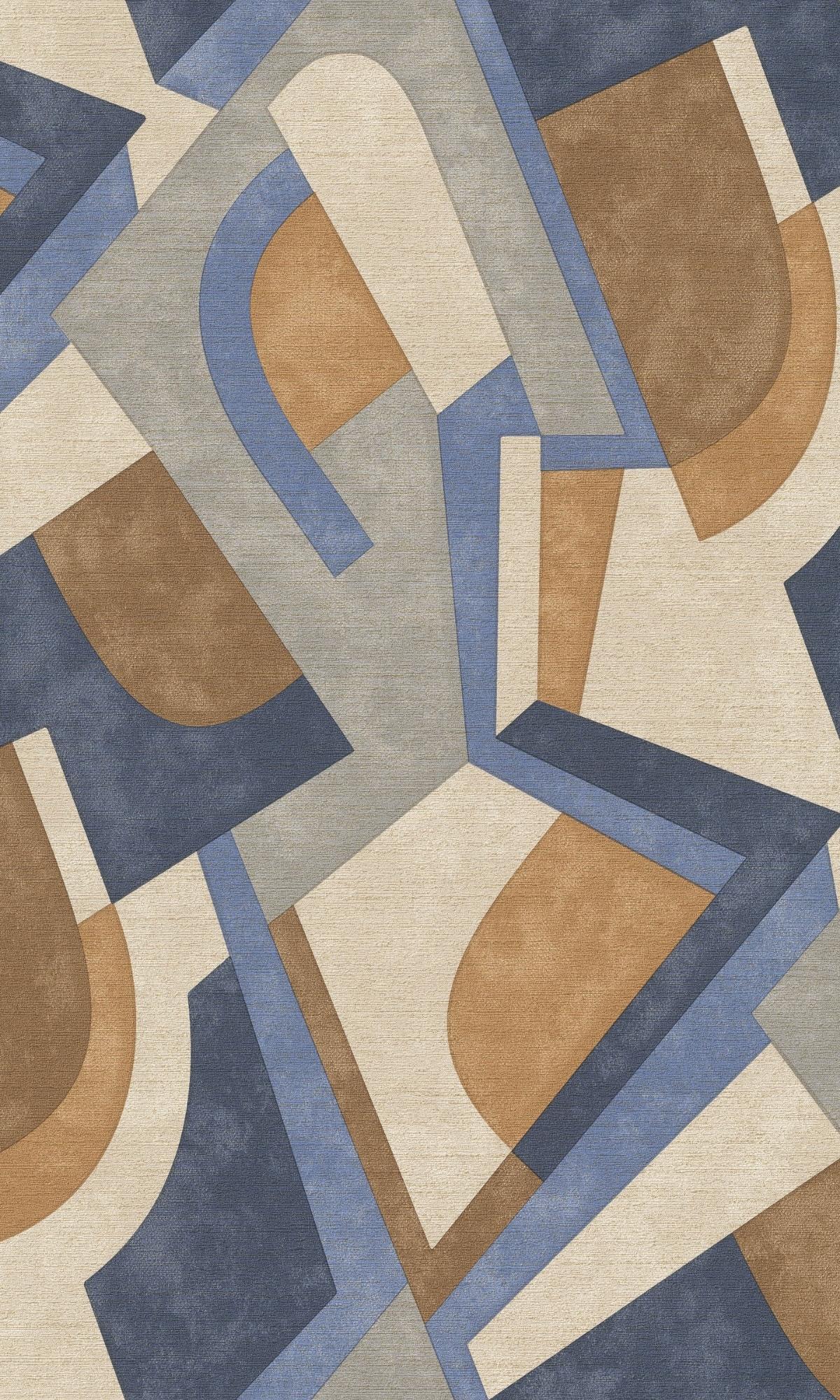 Blue and Light Brown Bold Abstract Geometric Metallic Decorative Wallpaper R7726 for Interior Wall Decoration