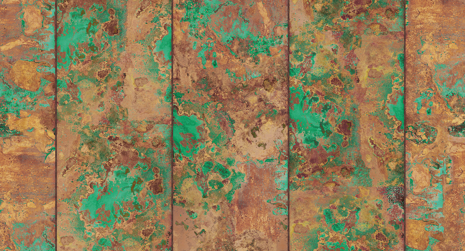 Decorative Green Oxidized Metal Panels Mural Wallpaper Design M9491