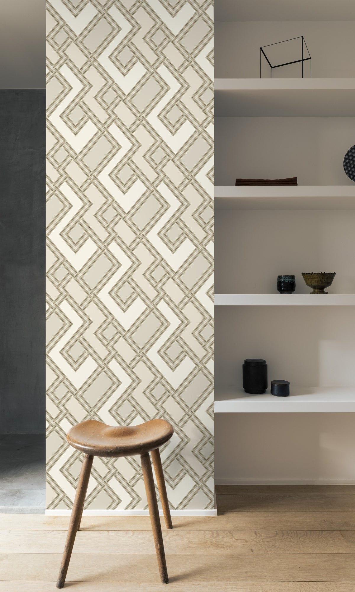 Stylish White Abstract Geometric Graphic Wallpaper Design R8356 for Home and Office Decor
