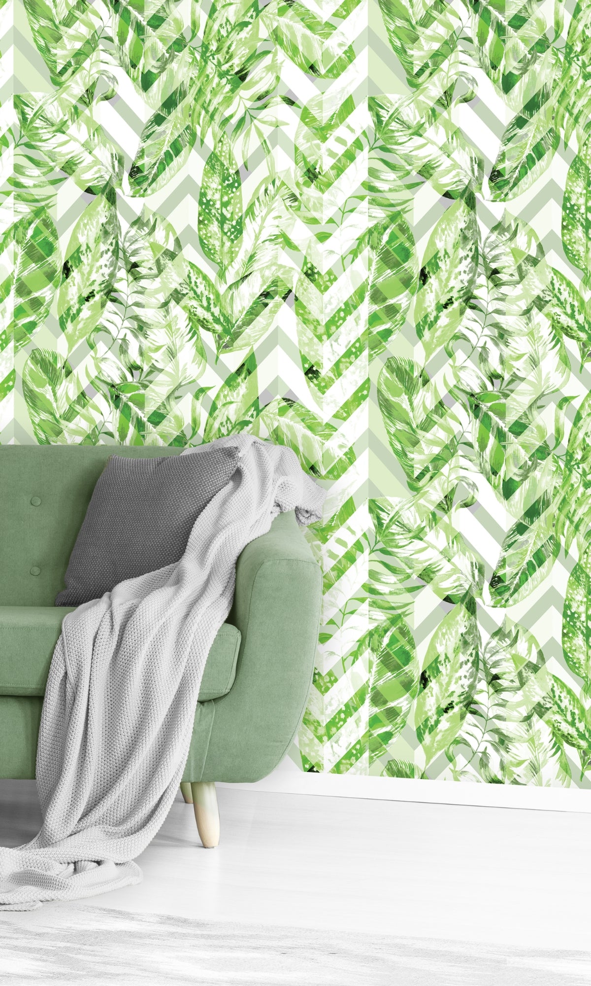 Exquisite Green Leaves Floral Design Mural Wallpaper M1313 for Home and Office