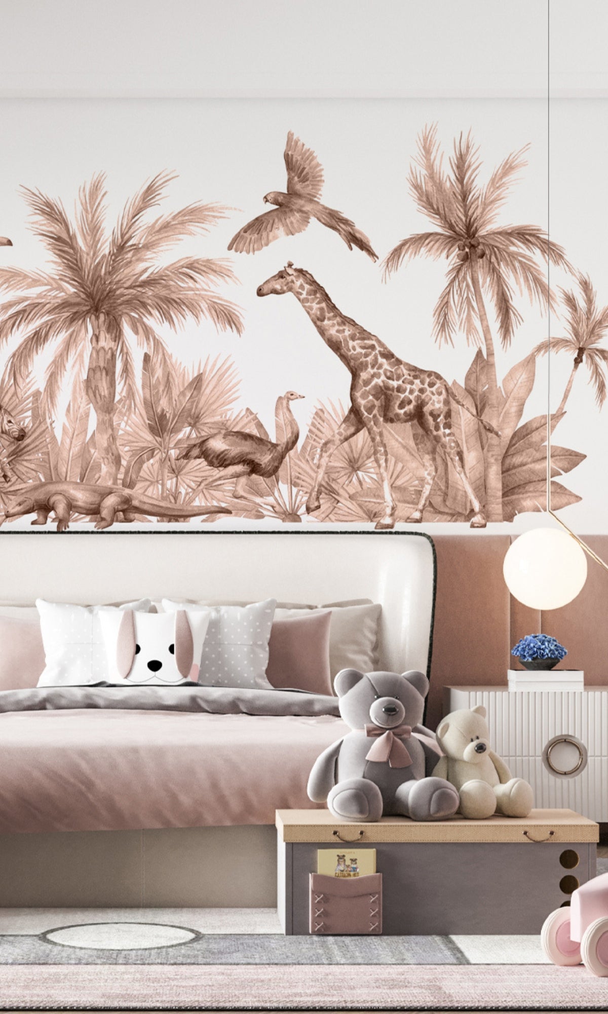 Stylish Gray Jungle and Wild Animals Mural Wallpaper M1455