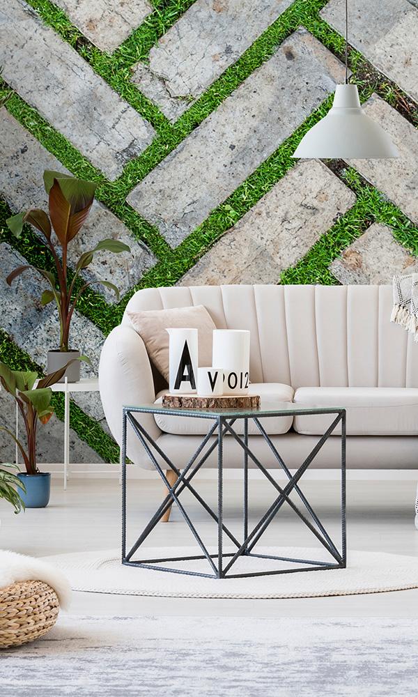 Grassy Zigzag Geometric Style Nature-Inspired Mural Wallpaper M9581 - Sample for Interior Decoration