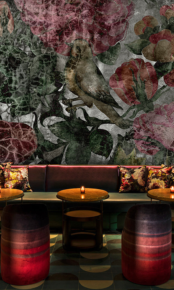 Elegant Weathered Floral Wallpaper Mural M9595 for Concrete - Style Decor