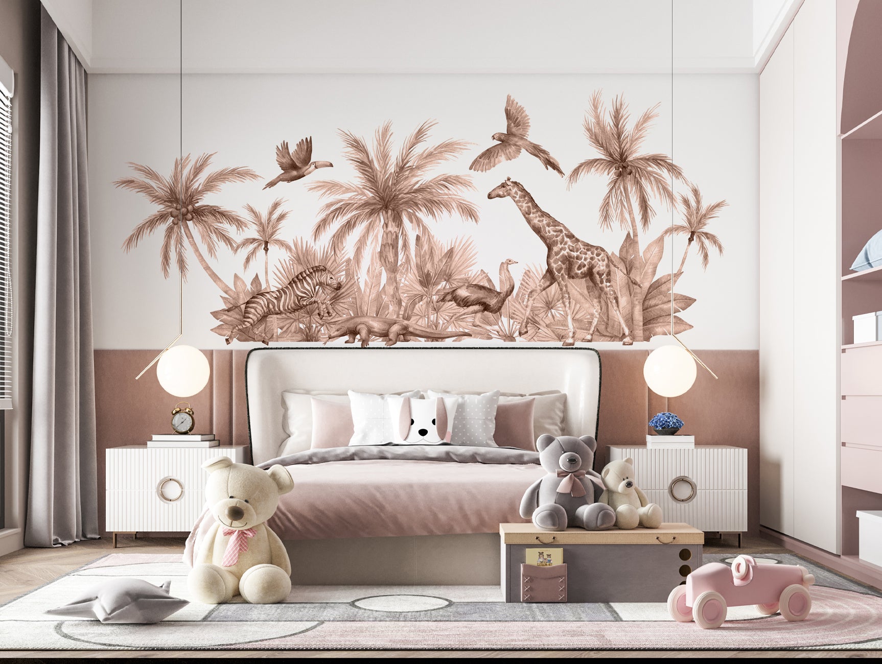 Stylish Gray Jungle and Wild Animals Mural Wallpaper M1455