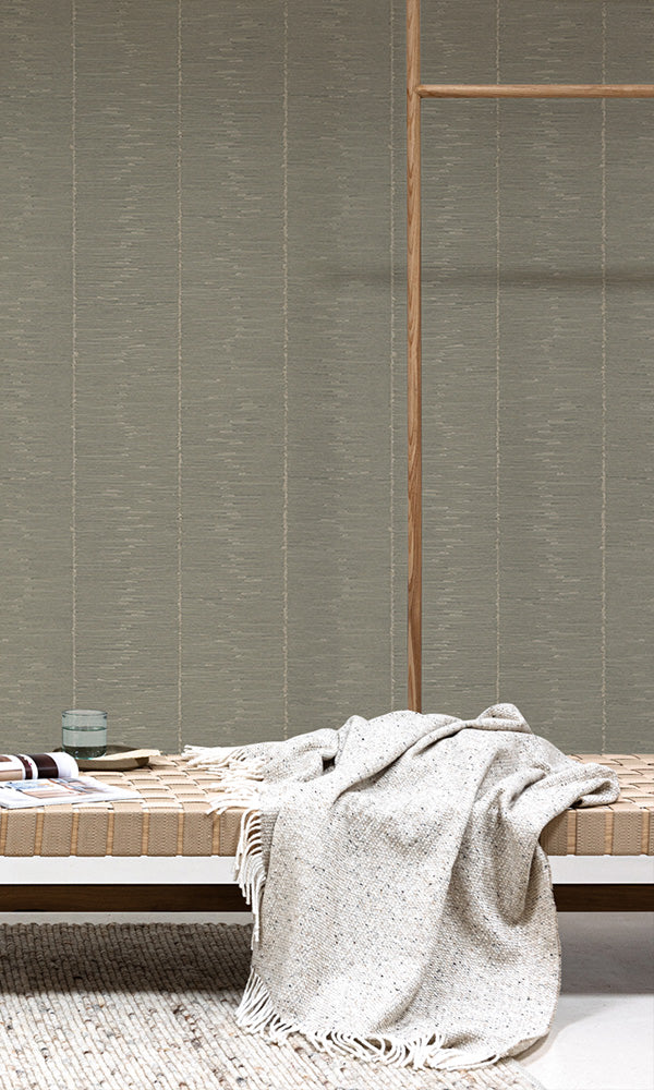 Elegant Olive-Colored Woven Bamboo Style Wallpaper R6443 for Interior Decoration