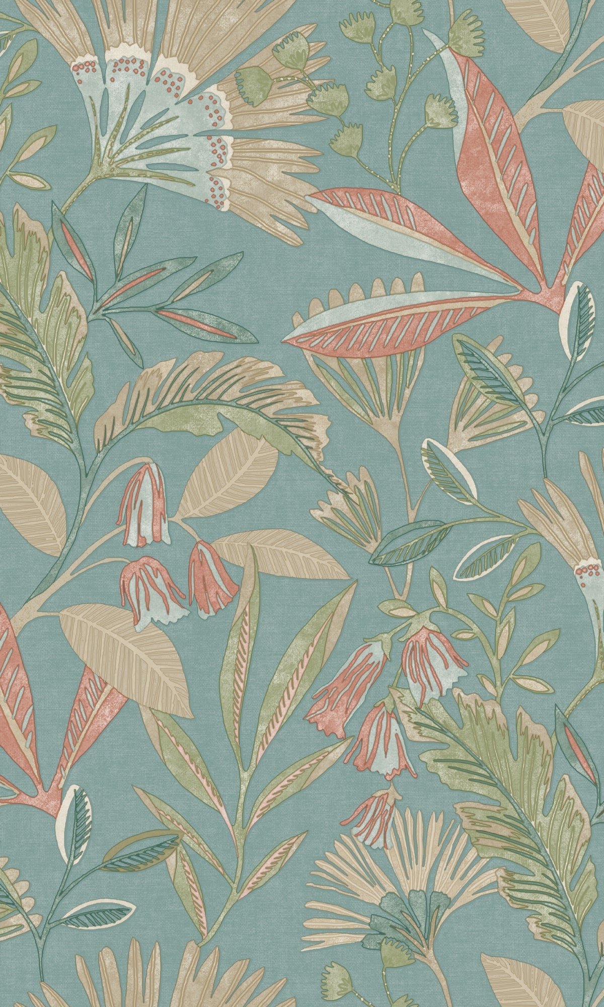 Durable Blue Tropical Botanical Wallpaper with Realistic Flowers and Trees - R8911
