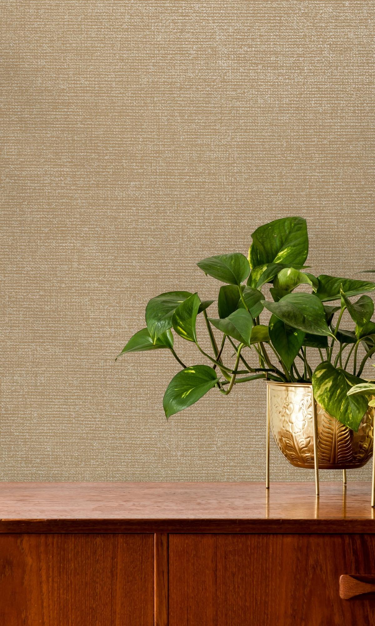 Ochre Plain Textured Metallic Decorative Wallpaper for Interior Walls R7683