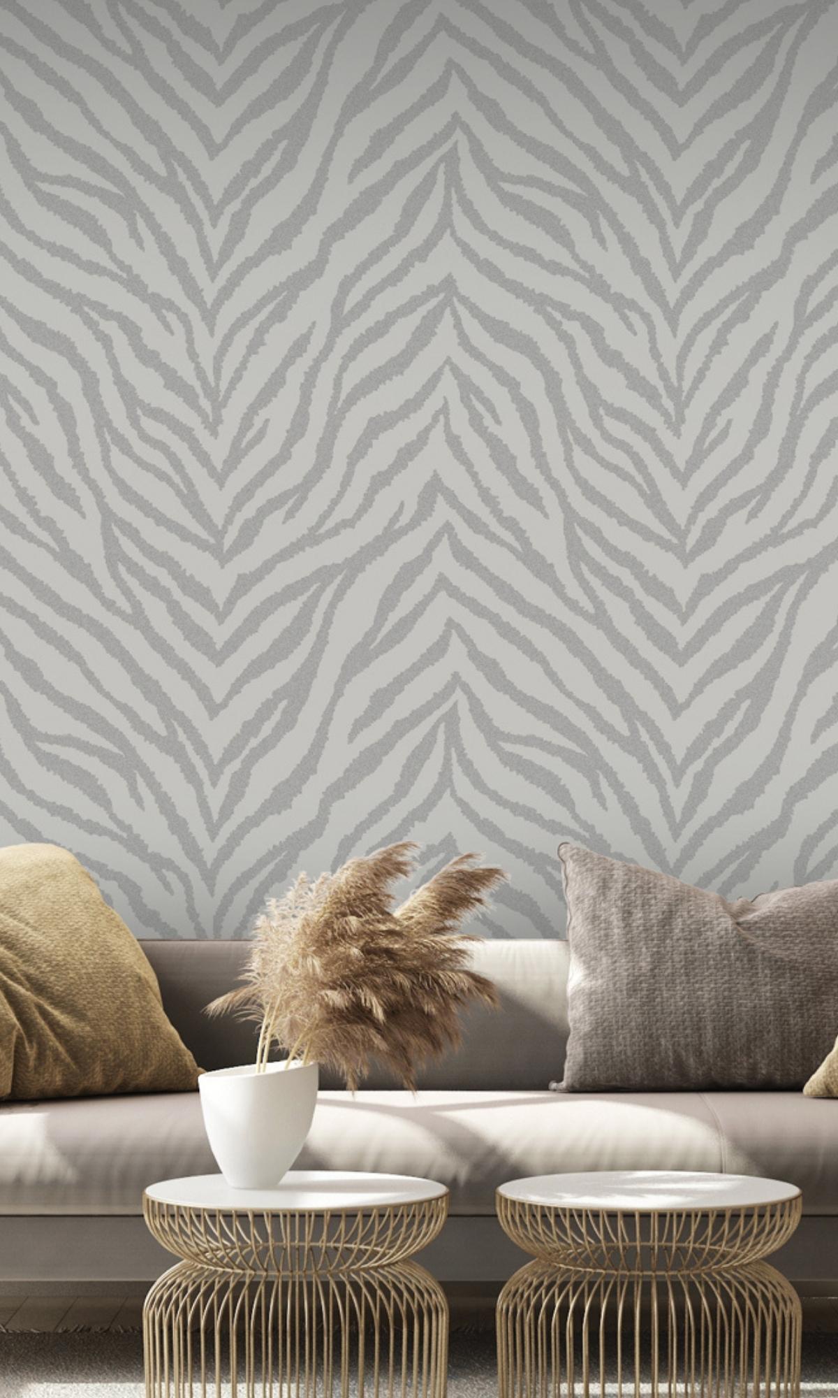 Stylish Grey Metallic Zebra Stripes Animal Print Wallcovering R7692 for Interior Decoration