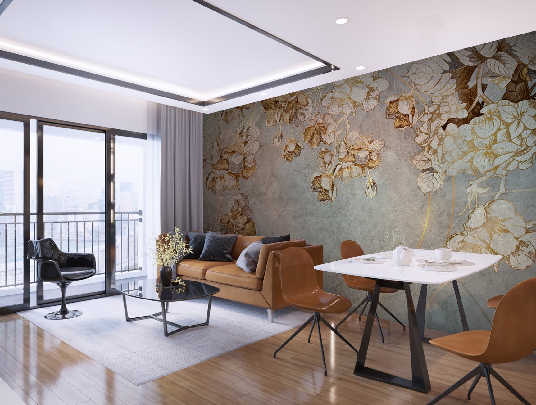 Elegant Neutral Spring Floral Mural Wallpaper M1207 for Home Decor