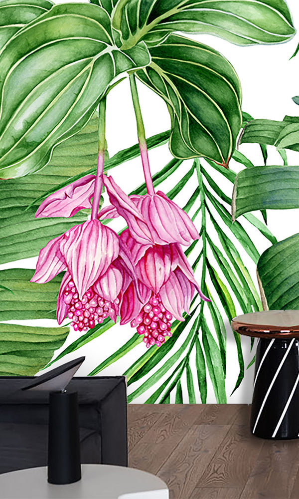 Lively Green Jungle Foliage Watercolor Mural M9959