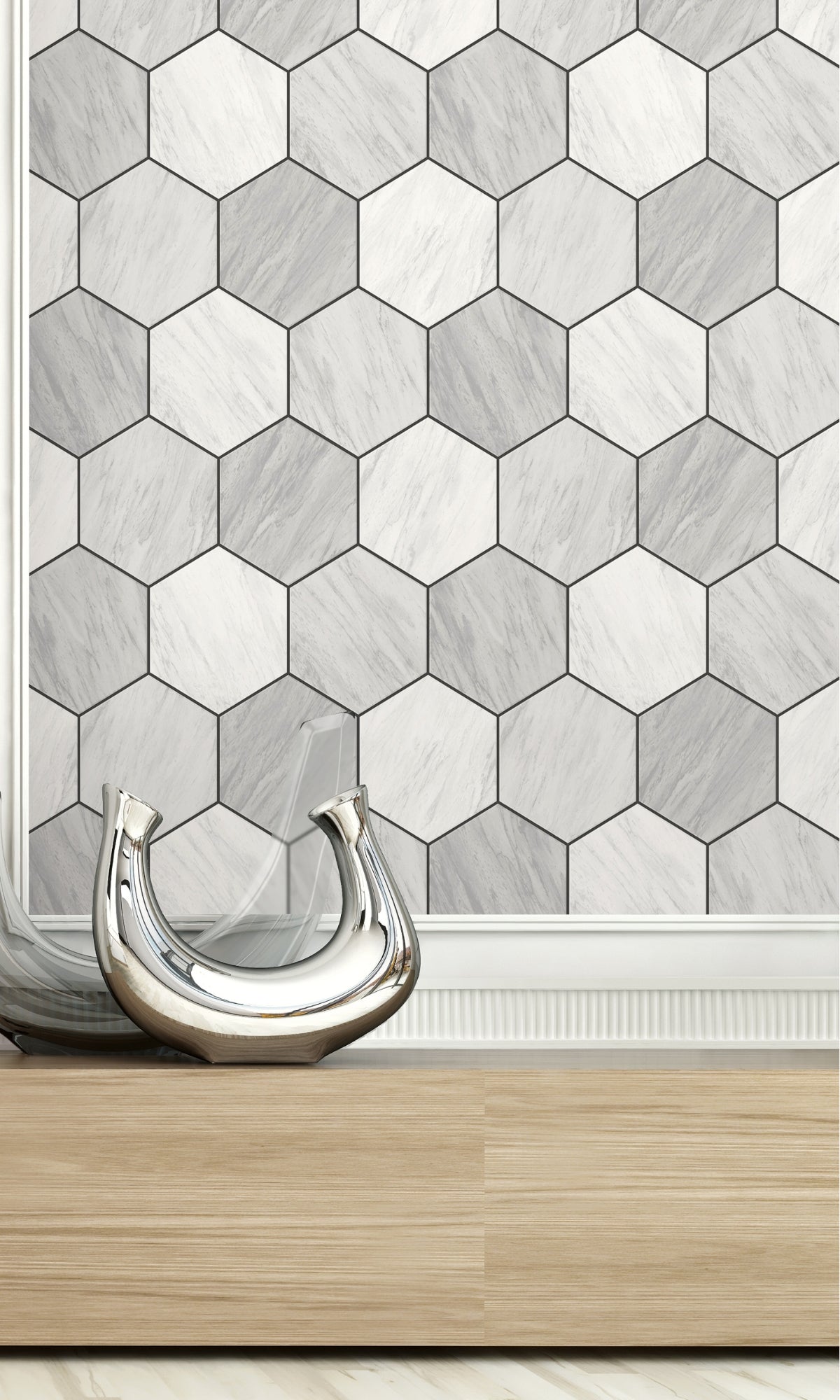 Stylish Carrara Geometric Hexagon Design Wallpaper Model R8514 for Home and Office Decor