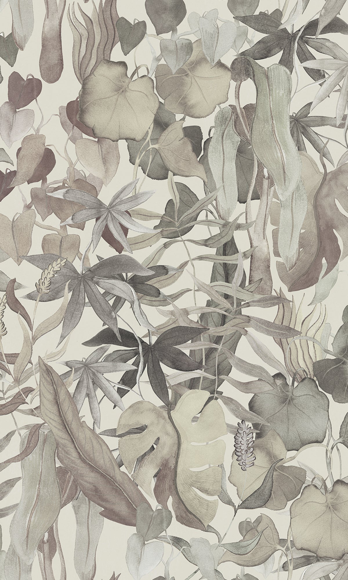Greige-colored Abstract Leaf Pattern Non-woven Wallpaper RM9020 for Home Decoration