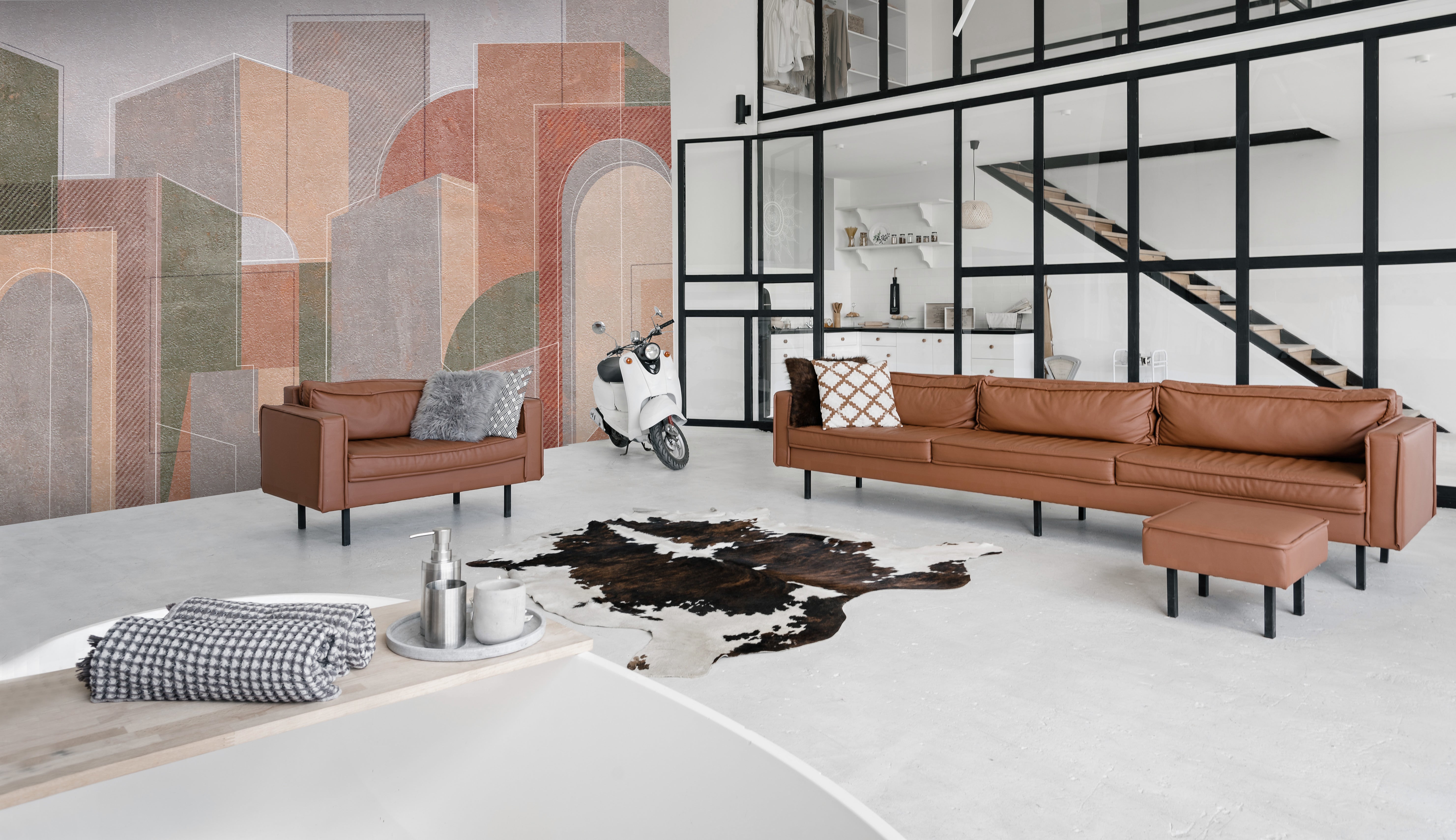 Elegant Neutral Toned Architectural Pattern Mural Wallpaper M1394