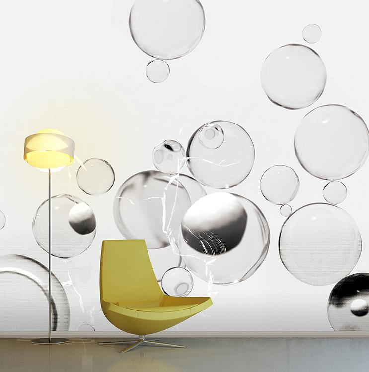 Stylish Gray Floating Bubble Droplets Digital Mural Wallpaper M8937