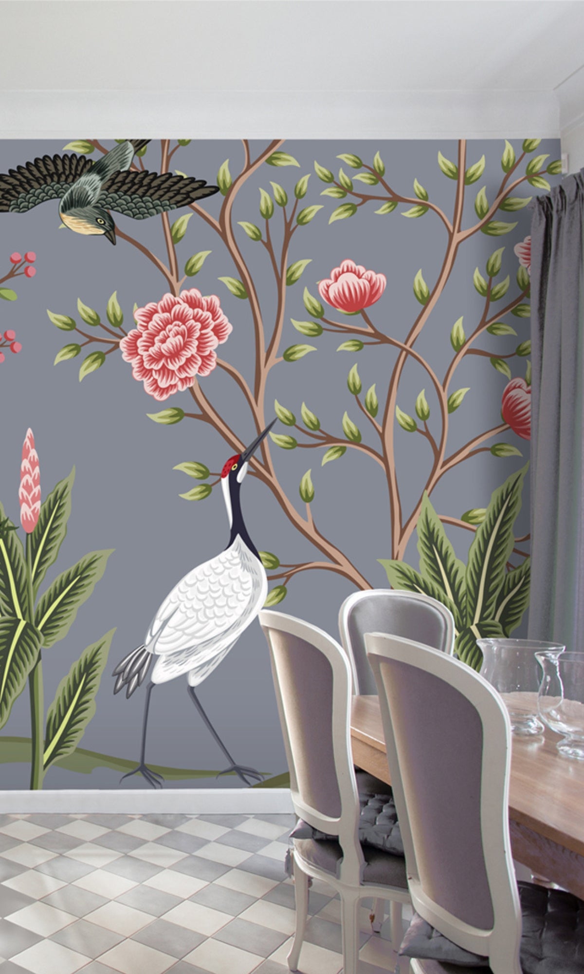 Stylish Gray and Colorful Customizable Vintage Garden Mural Wallpaper M1411