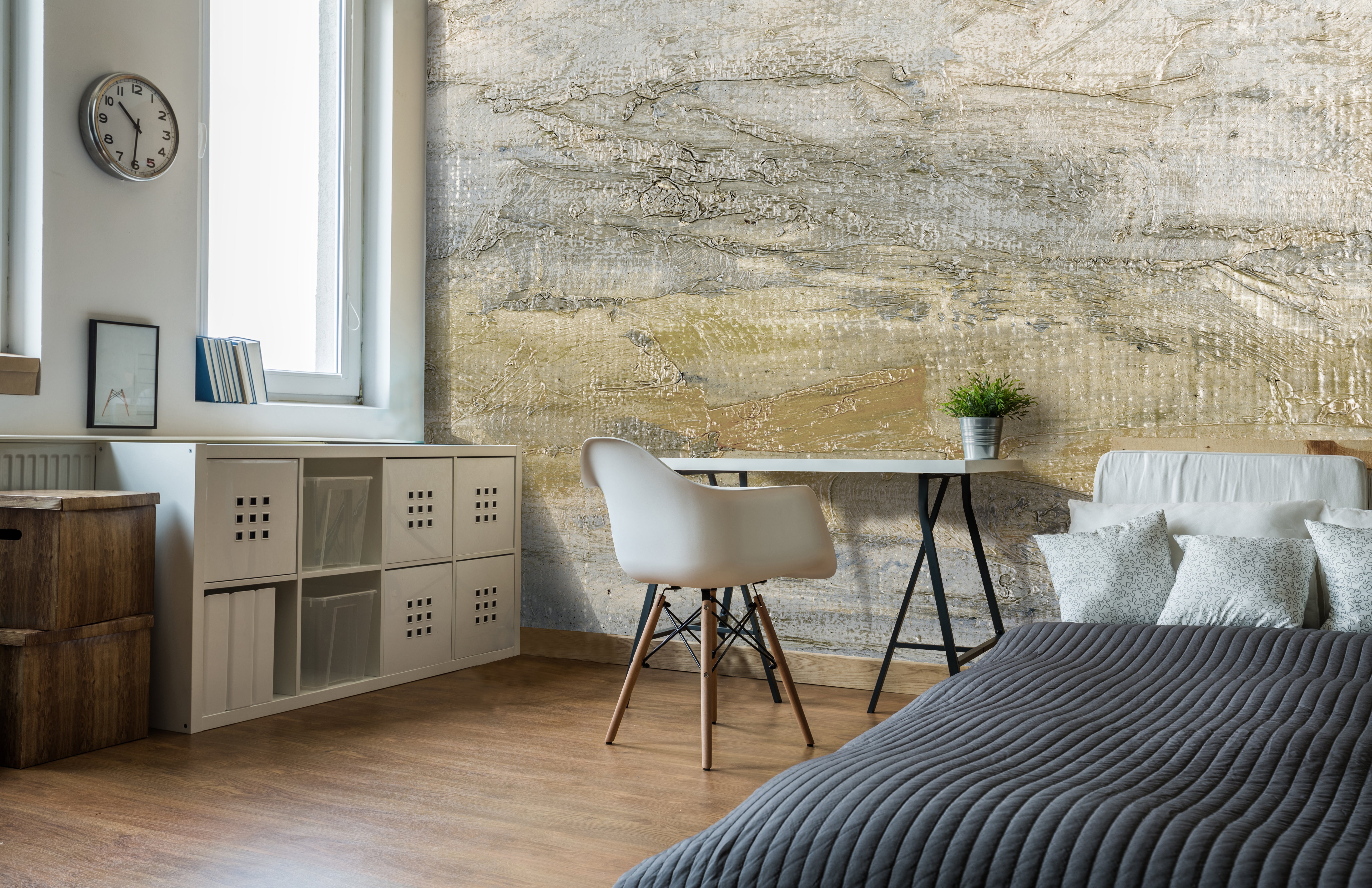Stunning Neutral Abstract Oil-Painted Canvas Wall Mural Wallpaper M1358 for Home and Commercial Use