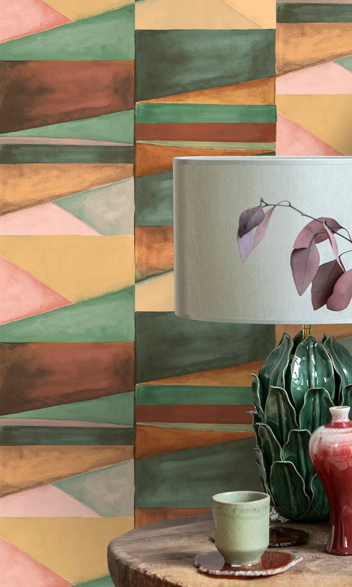 Stylish Green Gradient Geometric Blocks Wallpaper Design R9177 for Modern Living Spaces