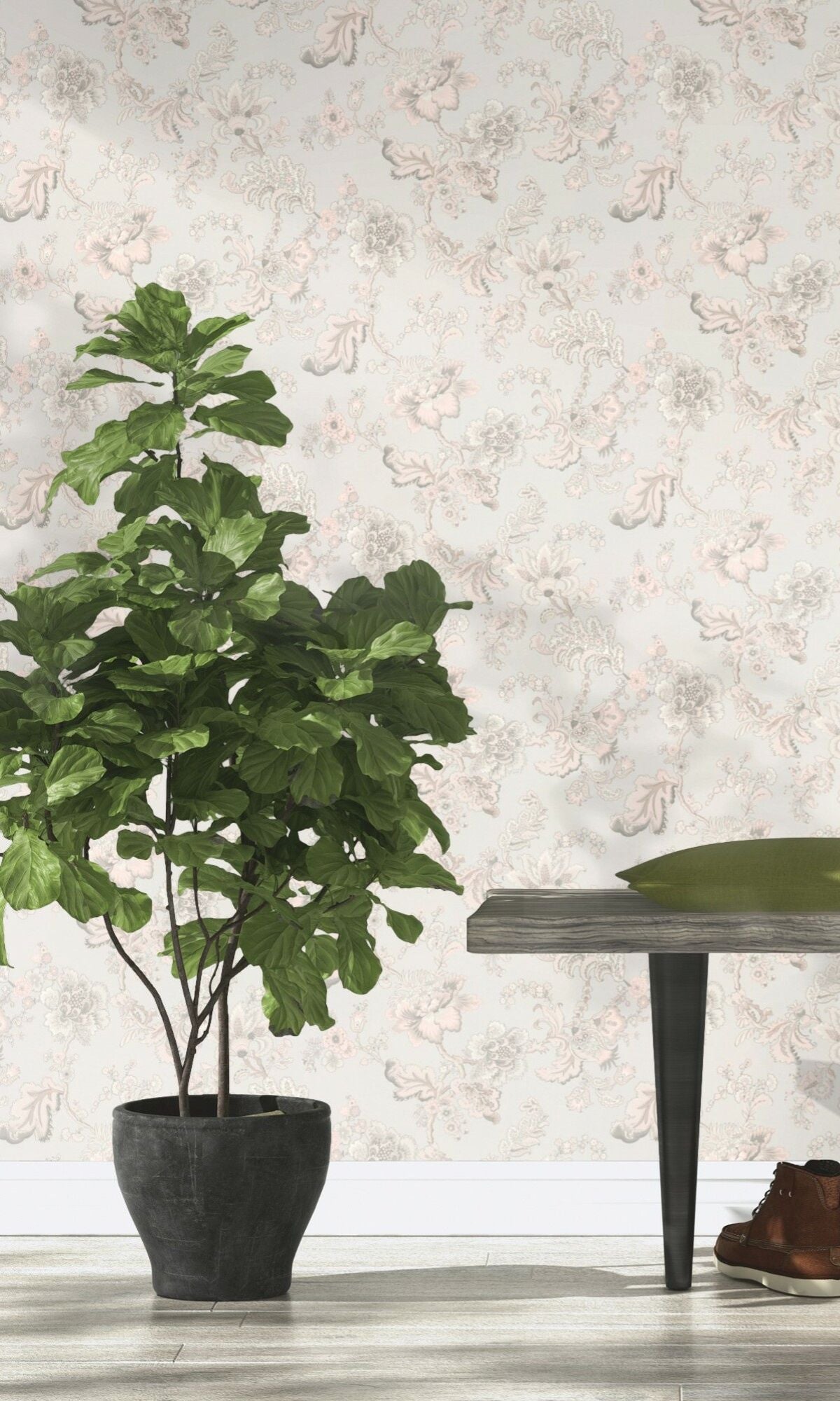 Hand-Painted Grey Fantasy Floral Blossoms Wallpaper R7877 for Stunning Interiors