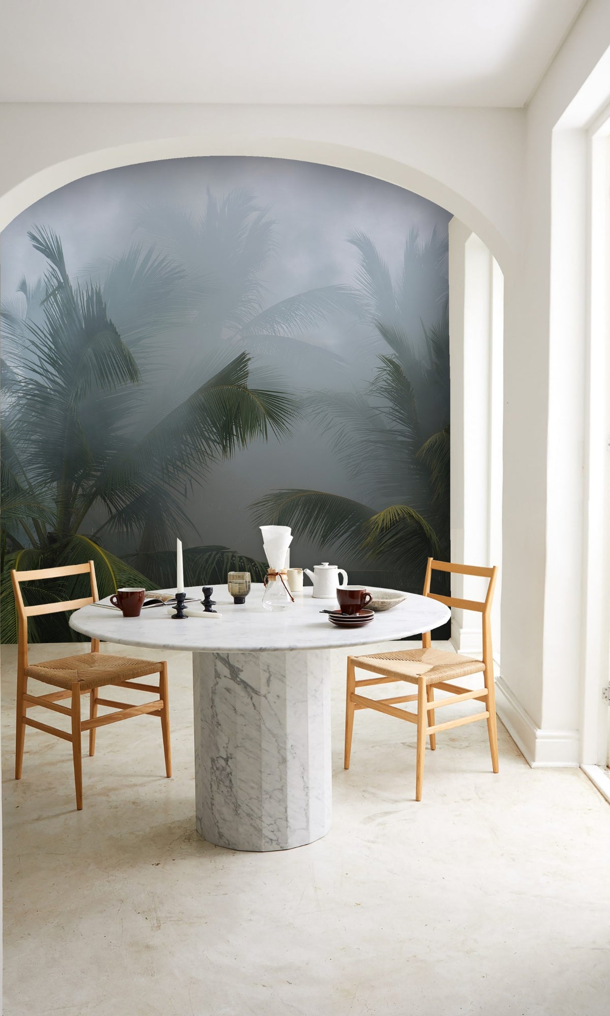 Foggy Green Coconut Trees Mural Wallpaper Design M1139 for Interior Decoration