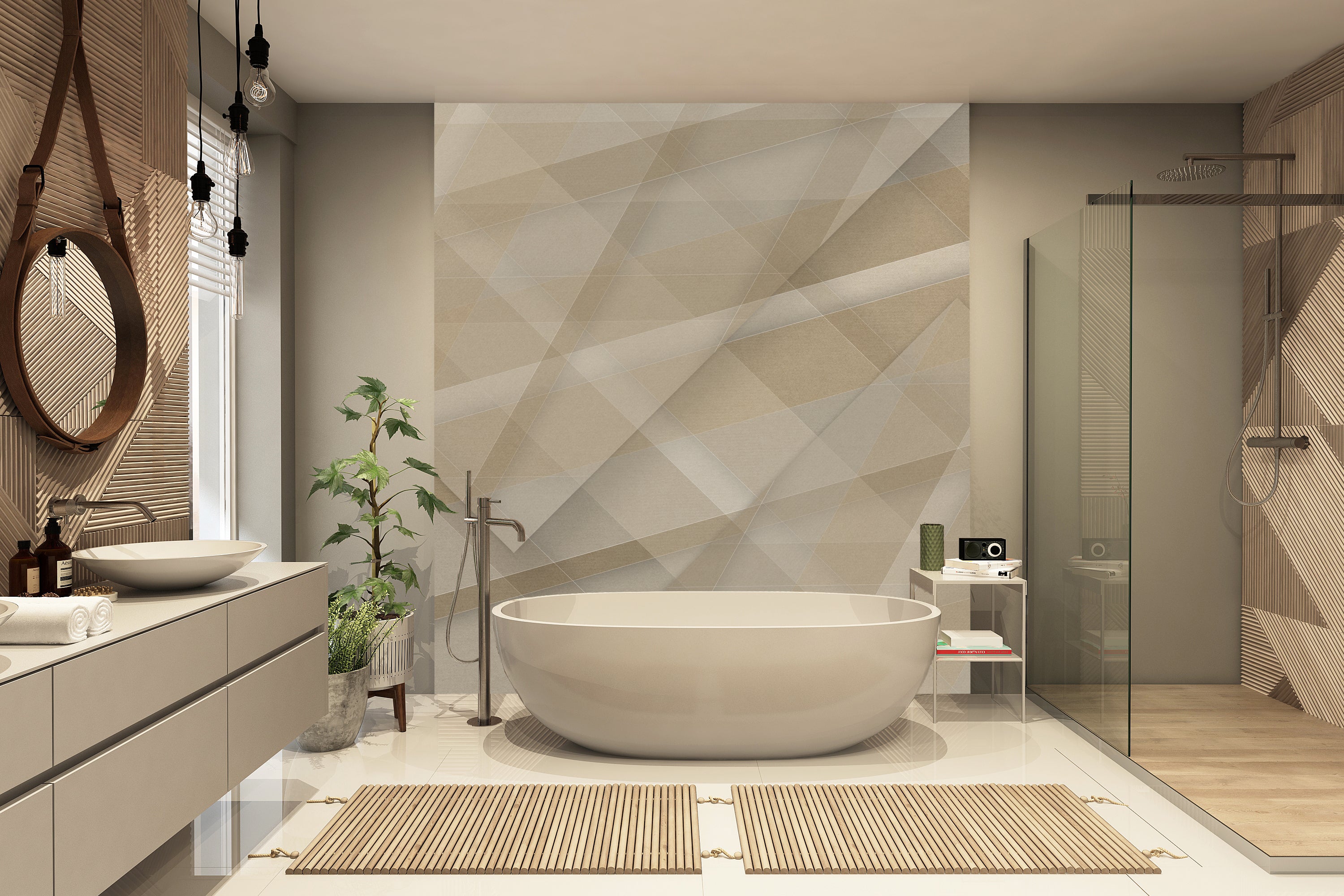 Neutral and Abstract Geometric Style Brown Decorative Mural Wallpaper M1332