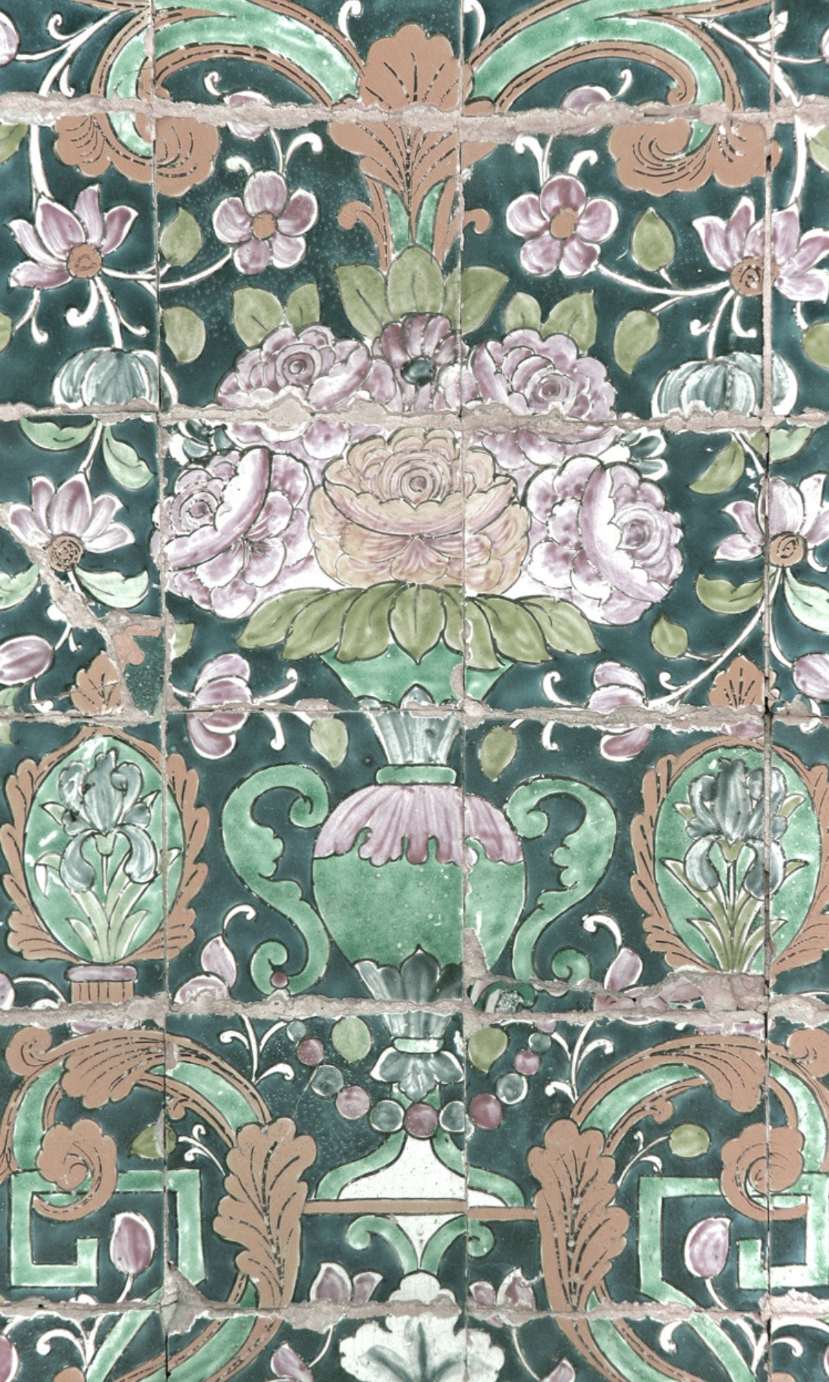 Elegant Green Floral Tile Pattern Mural Wallpaper M1180