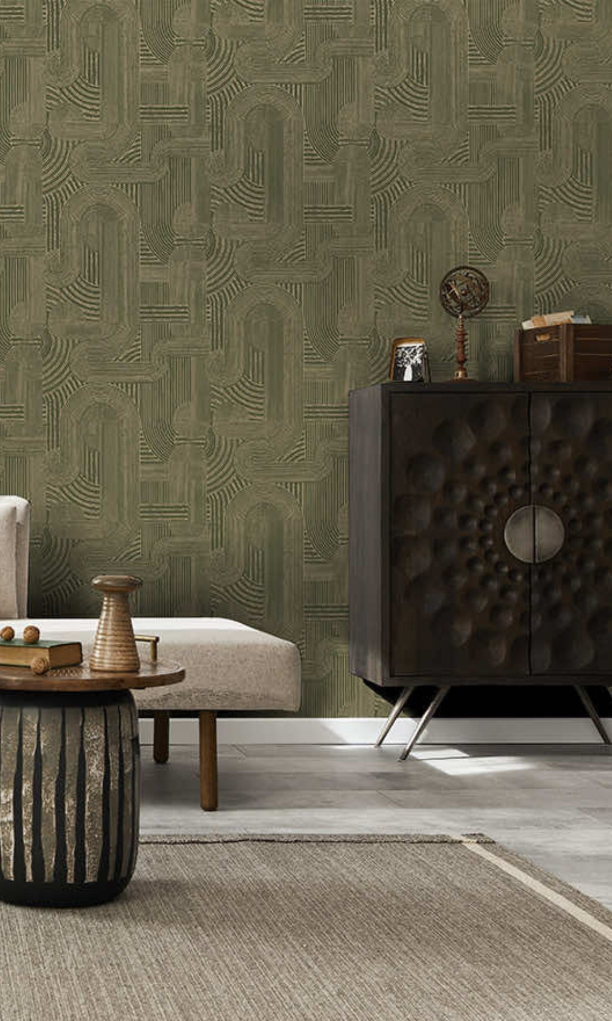 Stunning Khaki Interwoven Geometric Bohemian Style Wallpaper R8424 for Interior Decoration