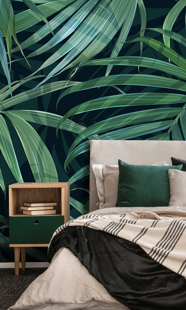 Large-Sized Green Palm Leaves Wallpaper M9966 for Tropical Decor