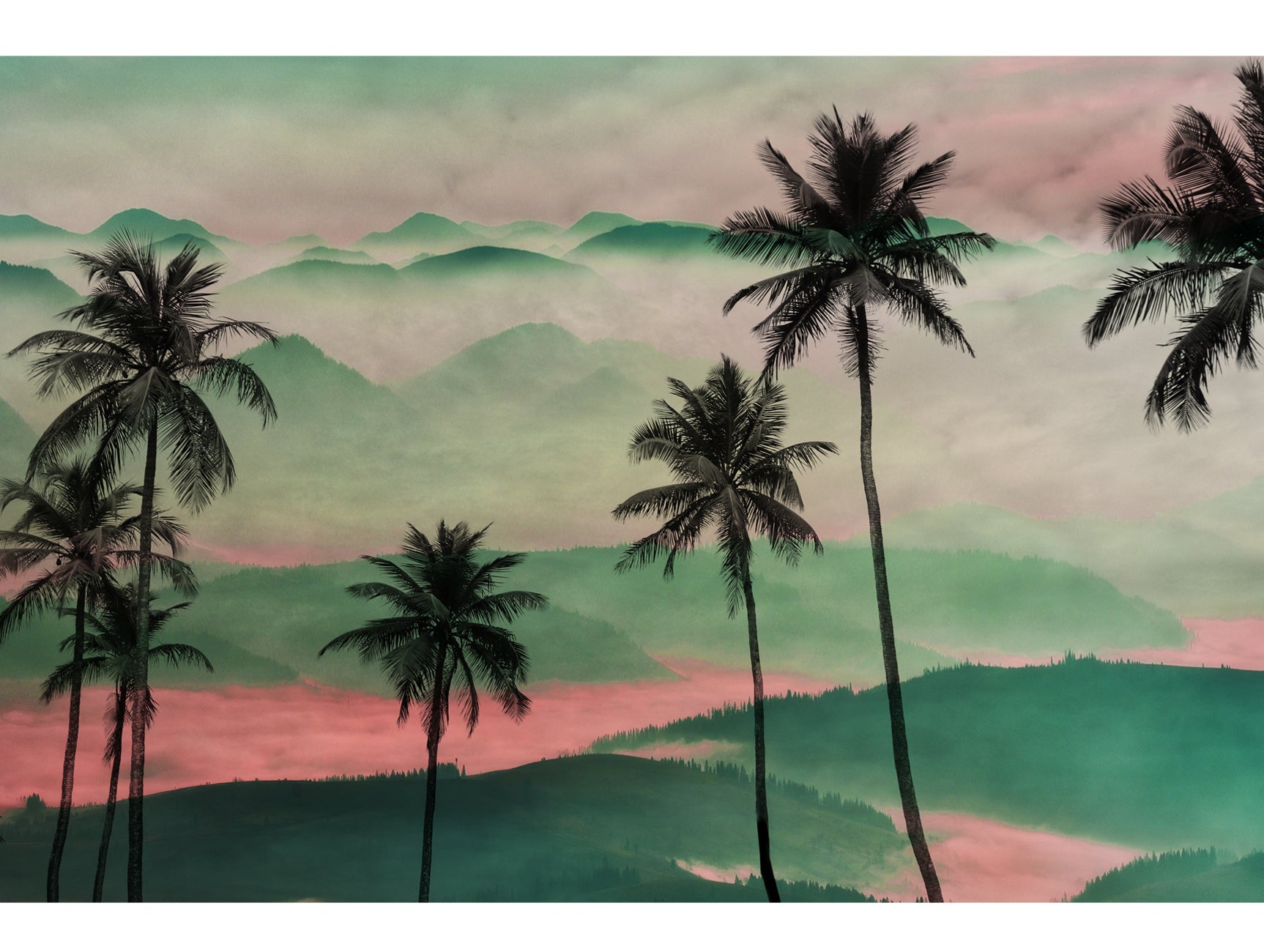 High - Quality Durable Green Palm Tree Silhouette Mural Wallpaper M1261