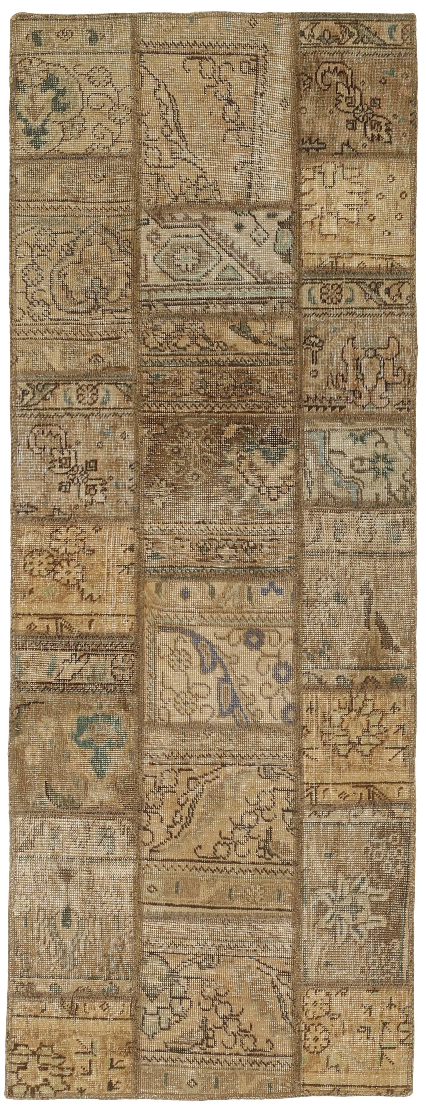 Exquisite Vintage Royal Persian Hand - Knotted Patchwork Rugs, Measuring 75 cm x 205 cm - One - of - a - Kind Antique Floor Coverings