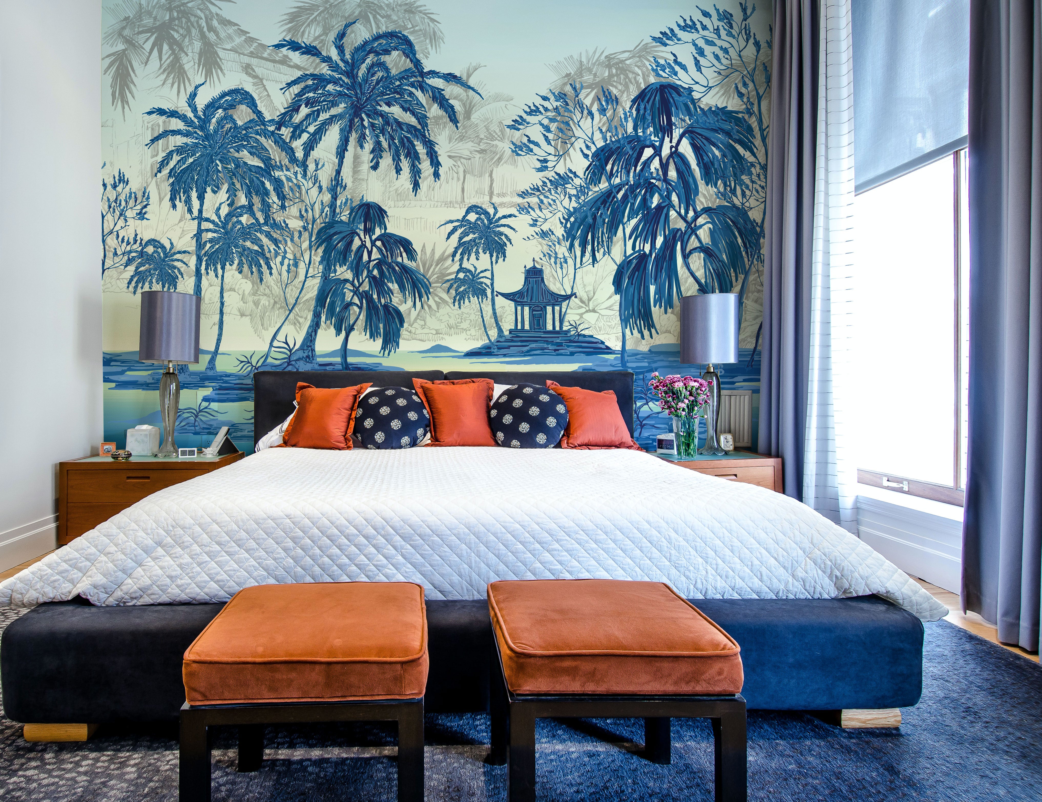 Exquisite Blue Chinoiserie Design Mural Wallpaper M1417
