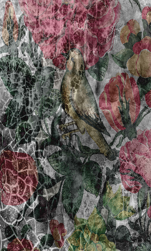 Elegant Weathered Floral Wallpaper Mural M9595 for Concrete - Style Decor