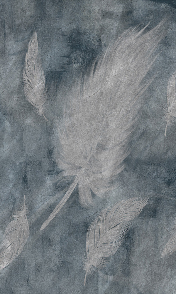 Blue and Grey Feather-Inspired Dreamy Bedroom Wallpaper II M9942