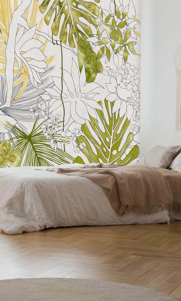 Sample of Tropical Green Jungle Outline Wallpaper Mural M9963