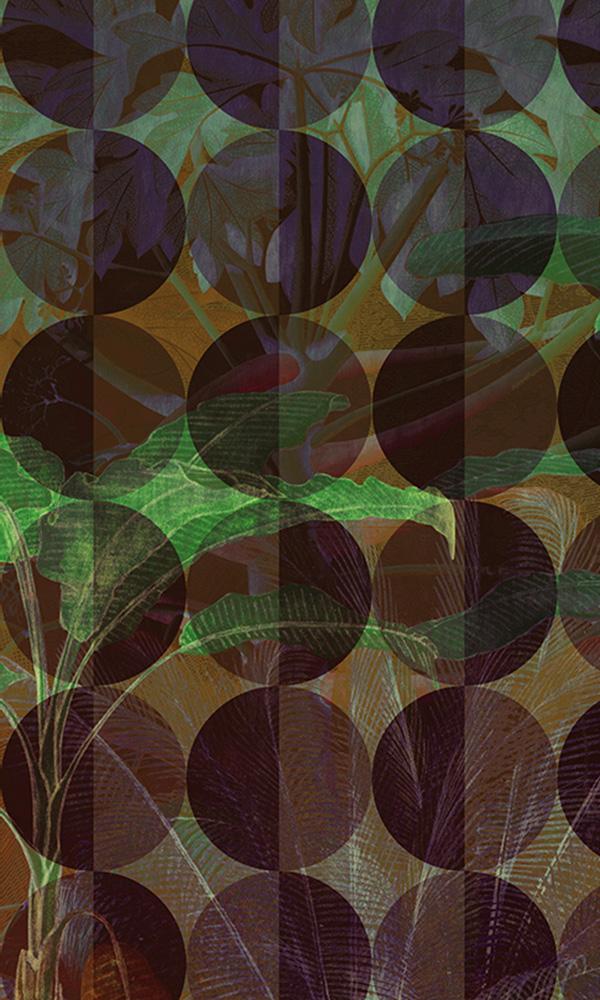 Sample of Green Geometric Nature Themed Circular Mural Wallpaper M9464