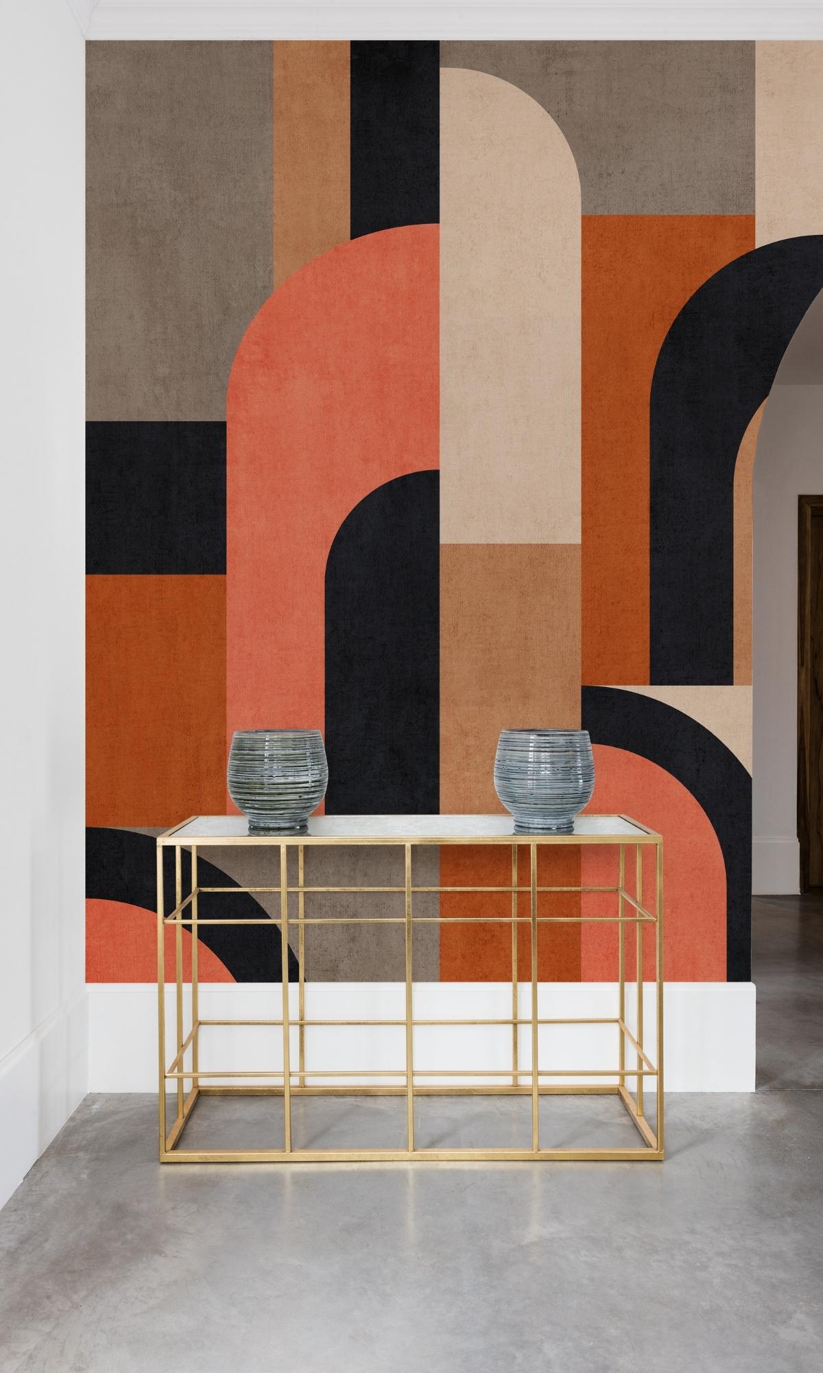 Stylish Brown and Pink Abstract Geometric Design Digital Wallpaper - RM2032 for Home Decoration