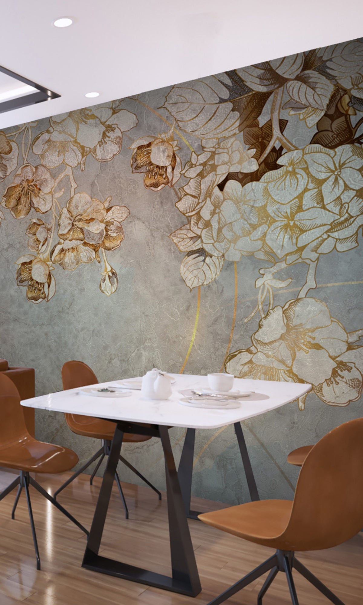 Elegant Neutral Spring Floral Mural Wallpaper M1207 for Home Decor