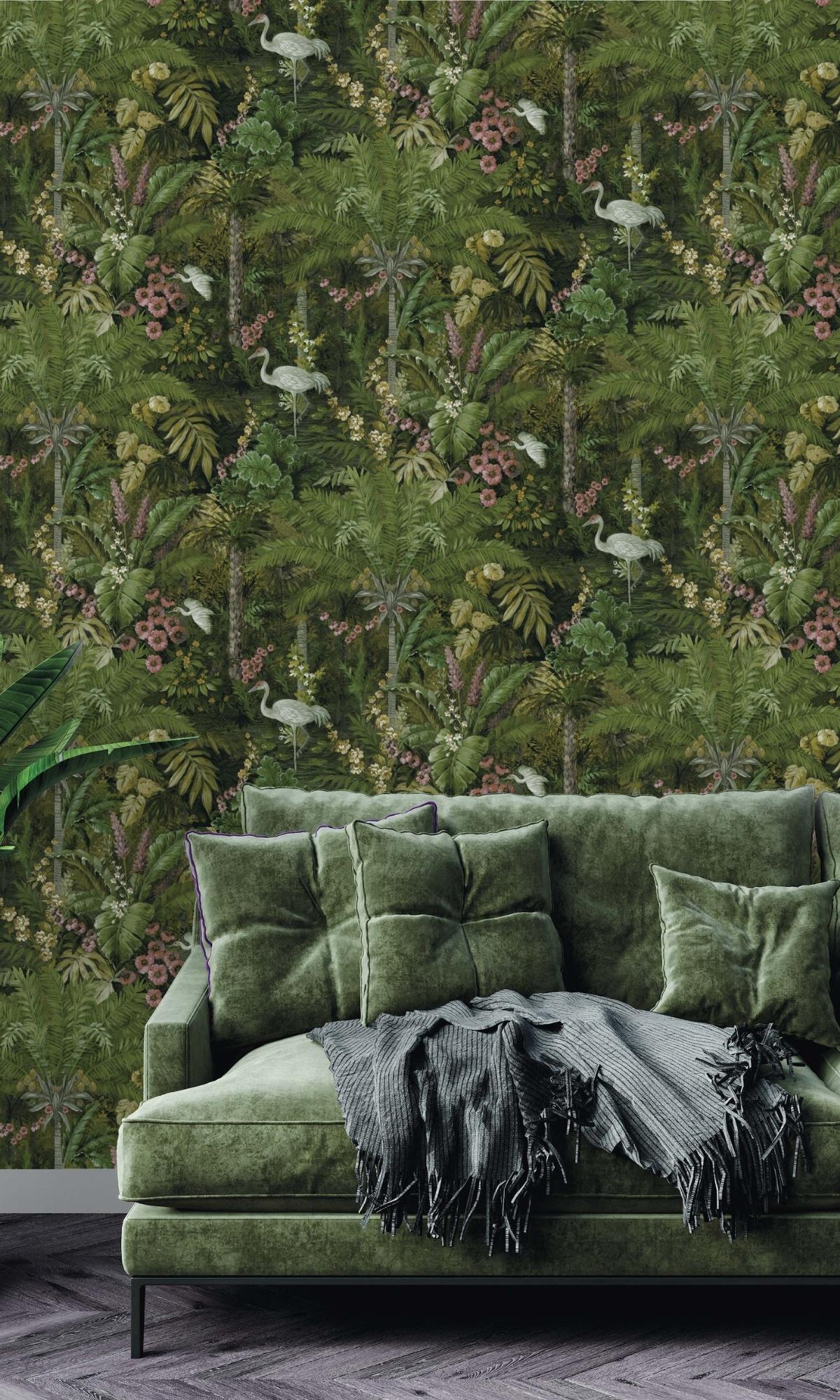 Exquisite Green Tropical Paradise Themed Botanical Wall Wallpaper R7581