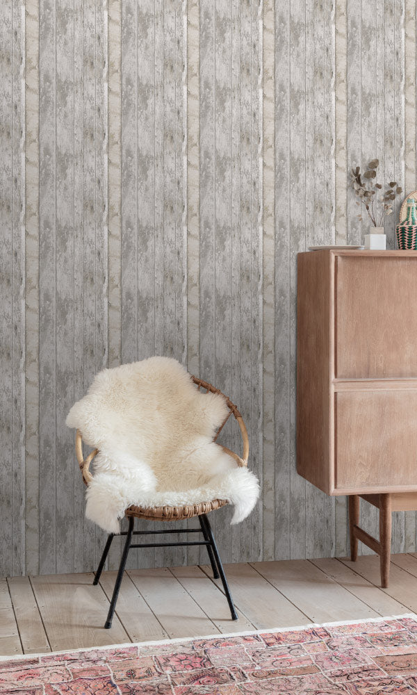Grey Rustic Wooden Striped Wallpaper Model R6709 for Interior Decoration