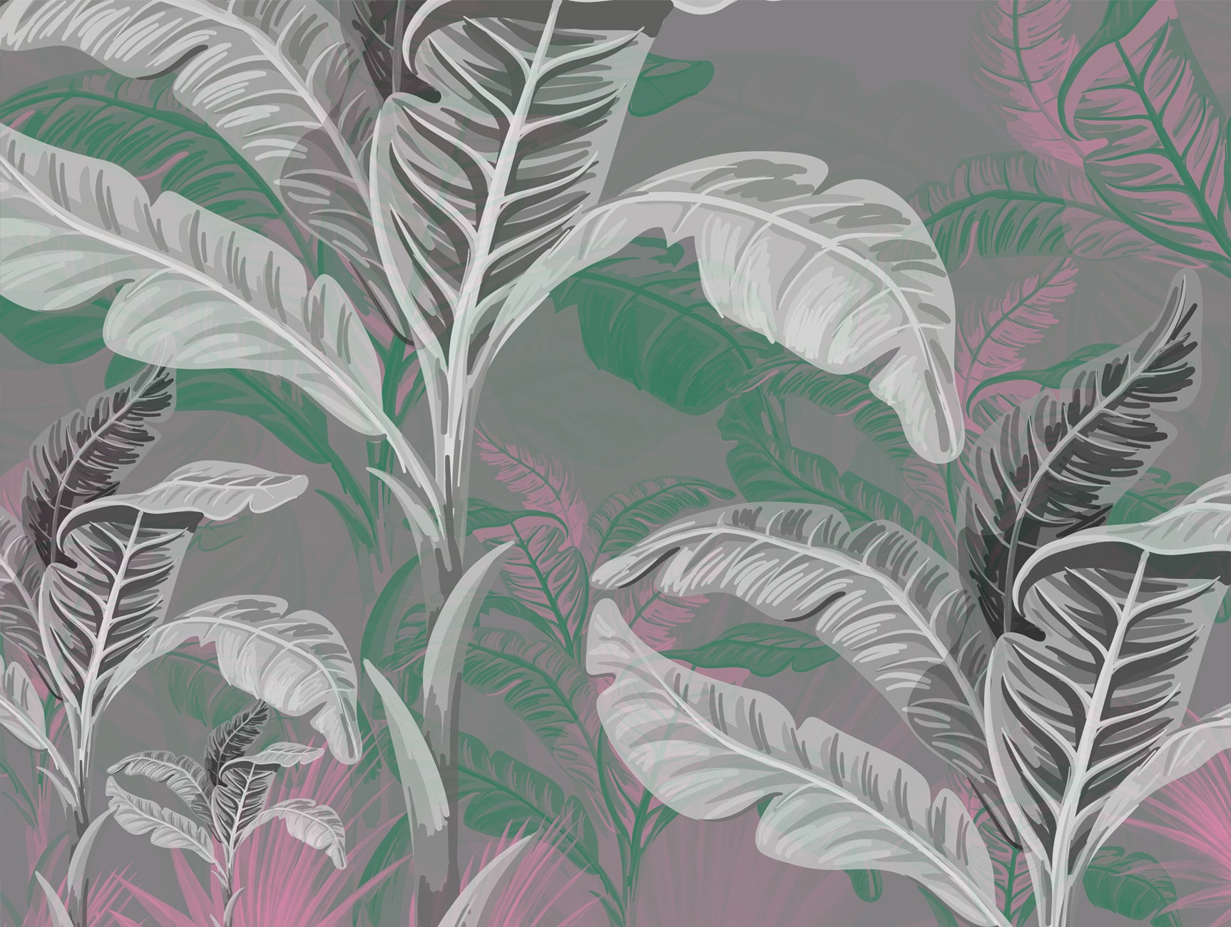 Exquisite Green Tropical Botanical Shrubs Decorative Mural Wallpaper M1268 for Indoor Spaces