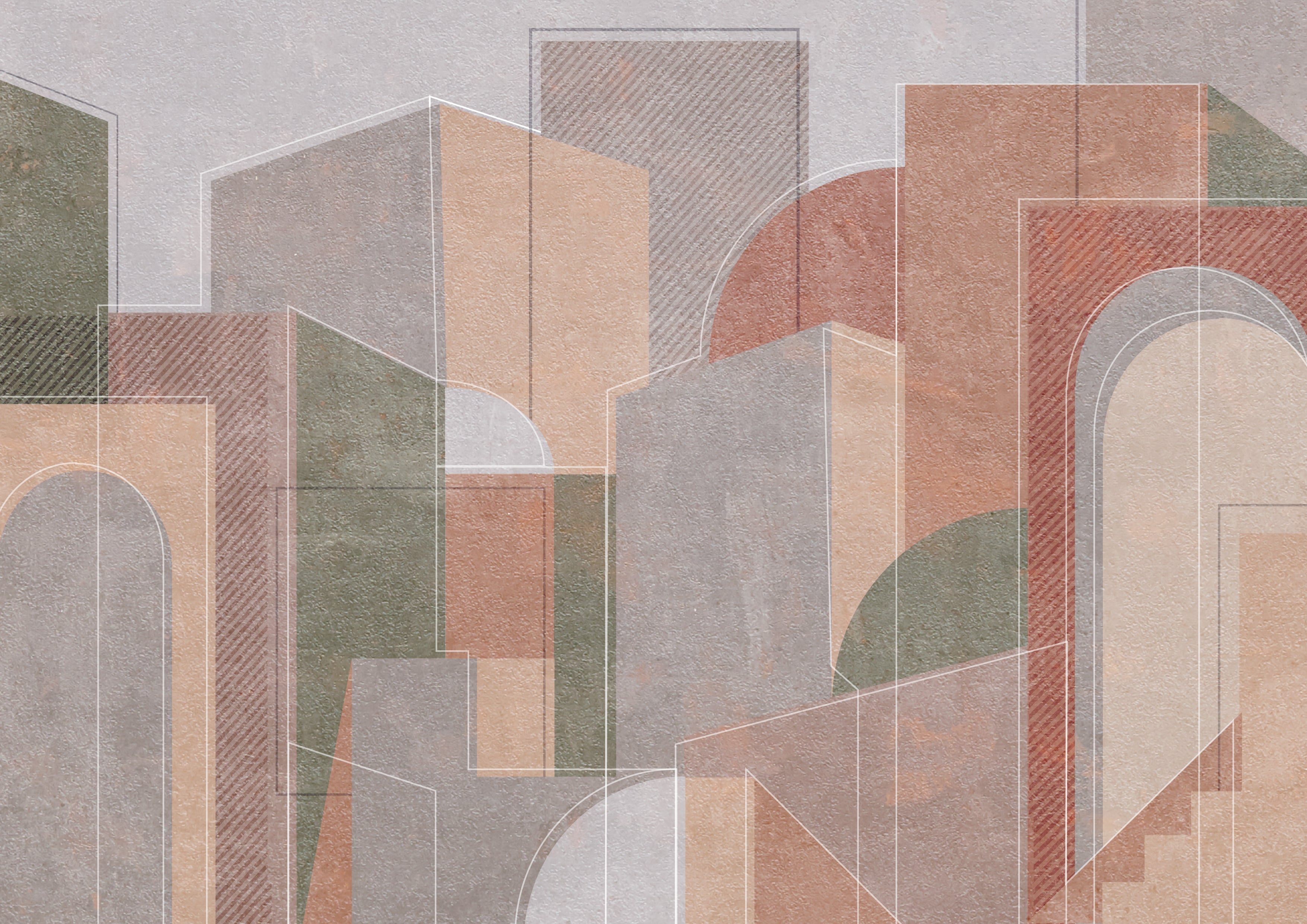Elegant Neutral Toned Architectural Pattern Mural Wallpaper M1394