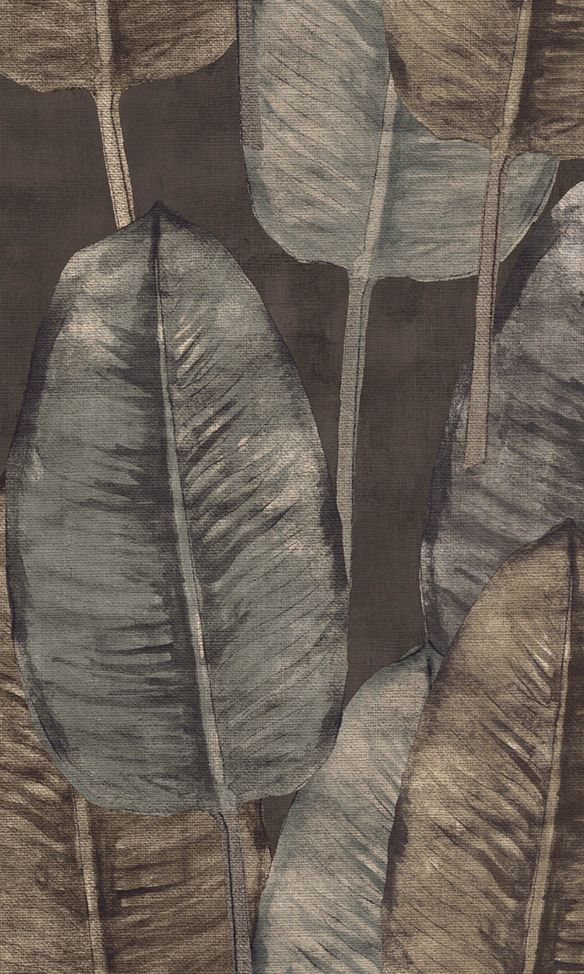 Exquisite Charcoal-colored Rubber Leaf Patterned Tropical Botanical Wallpaper R8253