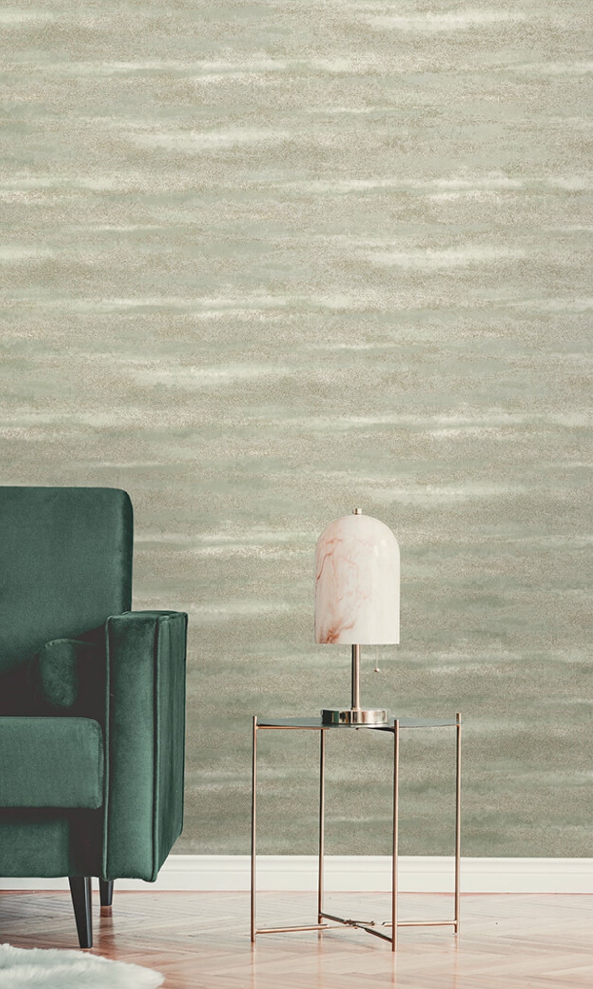 Sage-Colored Metallic Glass Beads Decorative Wallpaper R8432