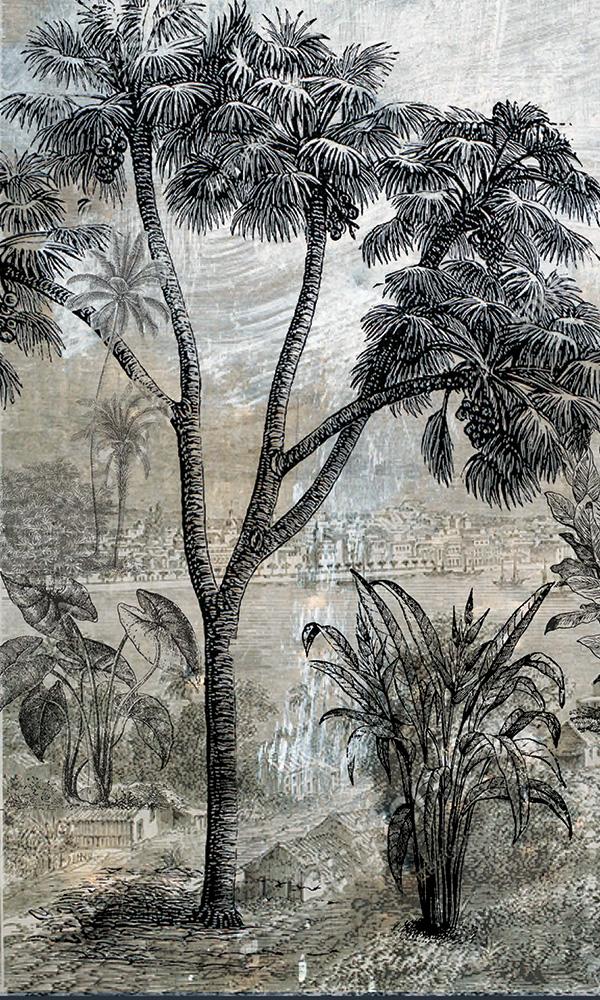 Vintage Inked Tropical Landscape Digital Print - Sample M9604
