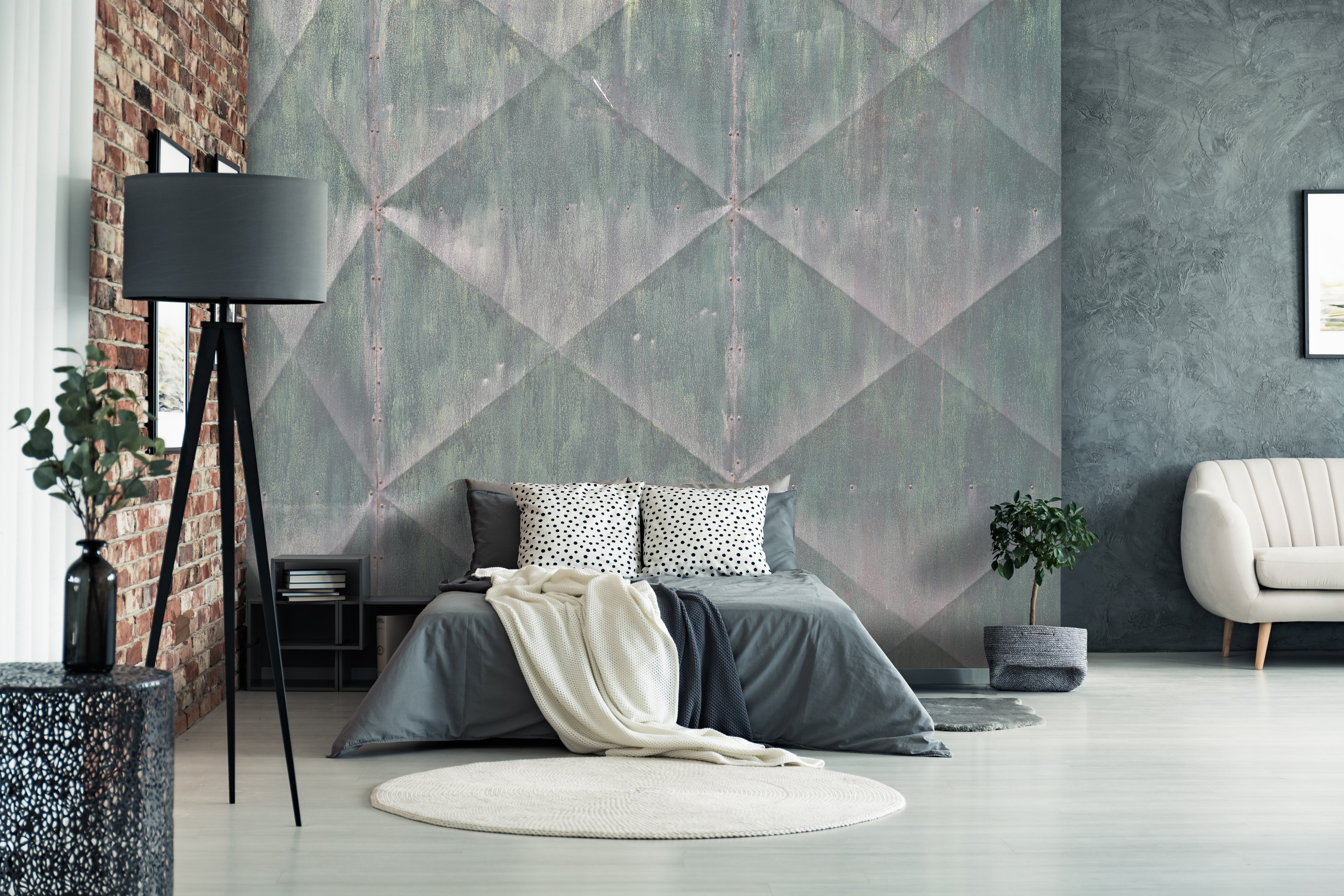 Exquisite Emerald Green Rust - Textured Metal Mural Wallpaper with Geometric Patterns M1317